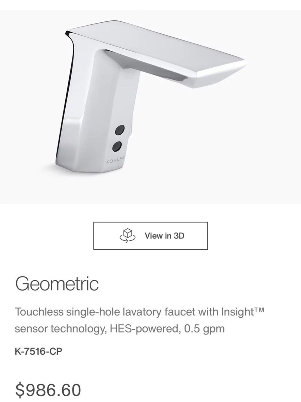 Kohler Geometric Touchless Lavatory Faucet - Polished Chrome